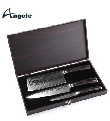 China Sustainable Sustainable Steel Damascus Knife Set With Pakka Wood Handle Damascus Steel Kitchen Knives Set for sale