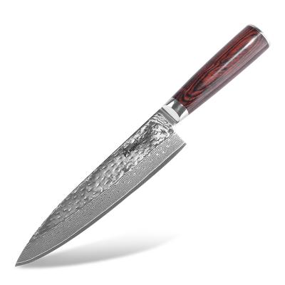 China AUS-10 Damascus Chef Knife With Pakka Handle Sustainable Steel Wooden Kitchen Knife for sale