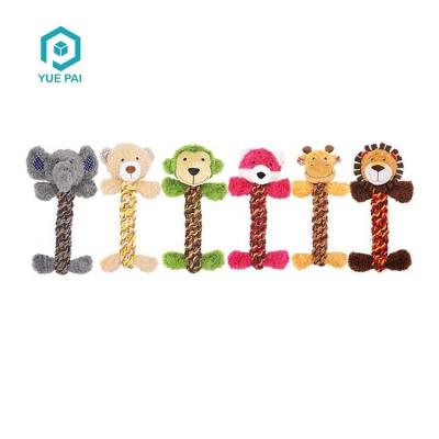 China Viable Cheap Strong Woven Interactive Rope Rod Body Squeaky Plush Stuffed Chew Dog Toy for sale