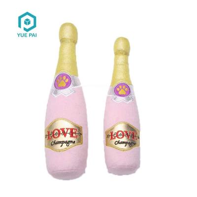 China Viable Puppy Play Bottle Stuffed Squeaky Inside Soft Pet Toys Wine Bottle Plush Dog Toy for sale