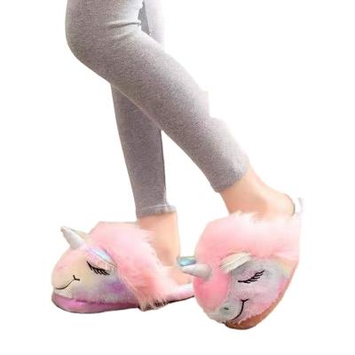 China Fashion Trend Rainbow Plush Cartoon Cotton Shoe Slippers For Home Comfort Low Floor Soft Cute Unicorn Shoes for sale