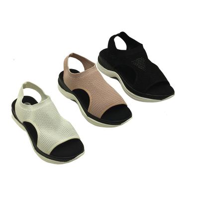 China PU Knitting Unique Lightweight Comfortable Women's Sport Flat Fly Vamp Wedge Sandals for sale