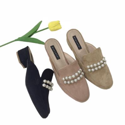 China Baotou Lightweight Ladies Slippers With Pearl Embellished Uppers for sale