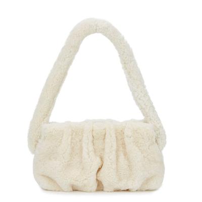 China Hot-selling Luxury Shearling Plush Girls Women Fashion Shoulder Handbag Cream Wave Natural Artificial Fluffy Bottom Bags Fashionable for sale