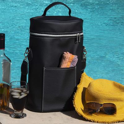 China Unique Leather Cactus Wine Bag 2 Bottles Wine Carrier Waterproof Eco Friendly With Vegan Leather Insulated Cooler Bag For Wine Lover for sale