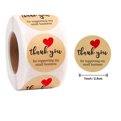 China Waterproof Custom Design Gold Foil Natural Kraft Paper Thank You Sticker Labels Print Red/Black Hearts, 500 Stickers Per Roll for sale