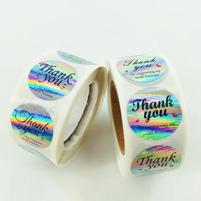 China Waterproof custom laser rainbow hologram waterproof sealing labels around 1 inch thank you for your order stickers, 1 roll for 500 stickers for sale