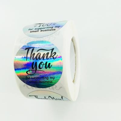 China Waterproof Laser Sealing Labels Roll Round Hologram Thank You Sticker for Supporting My Small Business for sale