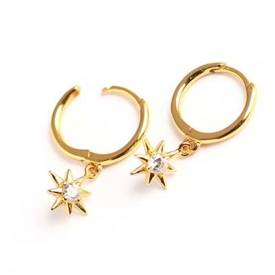 China CLASSIC High Polish 18k Gold Plated Round Powerstar Circle Earrings 925 Sterling Silver Star Zircon Huggie Earrings Gift For Women for sale