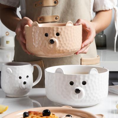 China Factory Direct Sustainable Cute Child Kitchenware Polar Bear Shaped 6.5 Inch Large Round Ceramic Soup Salad Bowls for sale