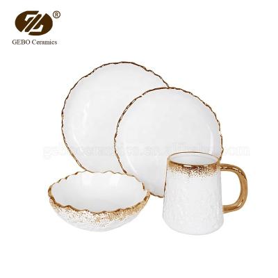 China Sustainable Luxury High Quality Ceramic Stoneware Dinnerware Gold Splatter Dinner Set Dinnerware Set for sale