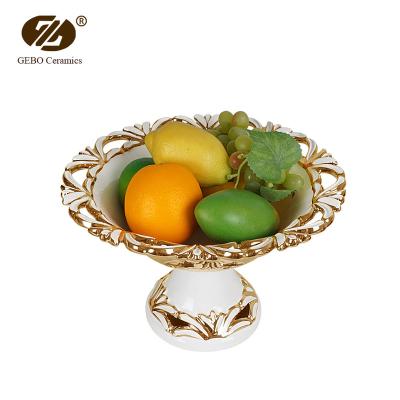 China Viable Hollow Out Large Pottery Bowl With Stand Luxury Golden Ceramic Candy Chocolate Bowls for sale