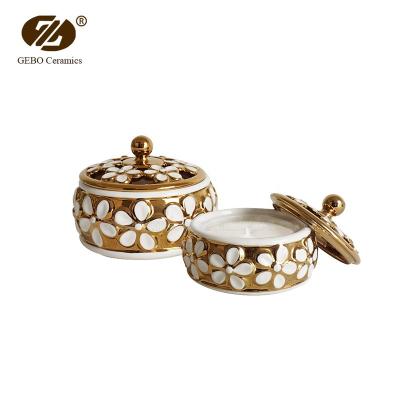 China Diwali Luxury Unique Ceramic Tabletop Home Decorative Vessel Container Candle Candle Holders for sale