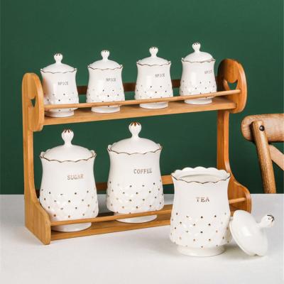 China Viable Design 7pcs Unique Design 7pcs Home Kitchen Goods White Porcelain Spice Jar for sale