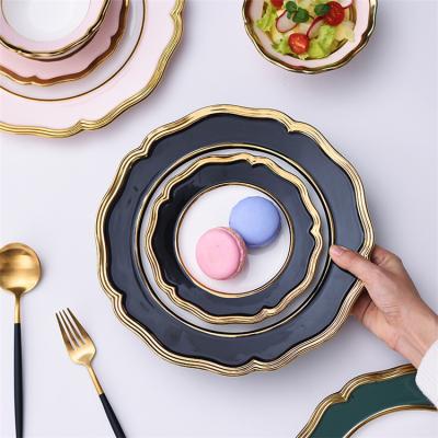 China Wholesale Round Modern Wave Edge Decoration Dinner Dishes Ceramic Dish For Wedding Party for sale