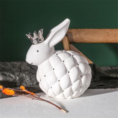 China Homemade Handmade Exquisite White Rabbit Shape Decoration Ceramic Piggy Bank For Kids Gift for sale