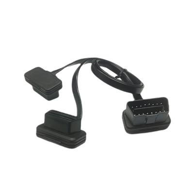 China Car Diagonis System 12V Flat Type OBD Y Cable Male To Female 2 In 1 OBD2 Wire Noodle-like Right Angle Connectors Wire 8C Connectted for sale