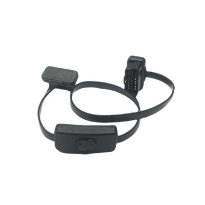 China 12V 60CM LOW PROFILE Automotive RIGHT ANGLE FLAT RIBBON 16 PIN MALE TO FEMALE OBD FLAT CABLE WITH SWITCH for sale