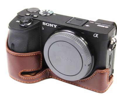 China Fashiontable Real Leather Half Camera Case Bag Cover For Sony A6600 for sale