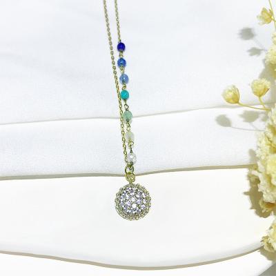 China Vintage Women's Charm Jewelry Colorful Pendant 925 Sterling Silver Gold Plated Zircon Necklace Crystal Stones Hand Beaded Round for sale