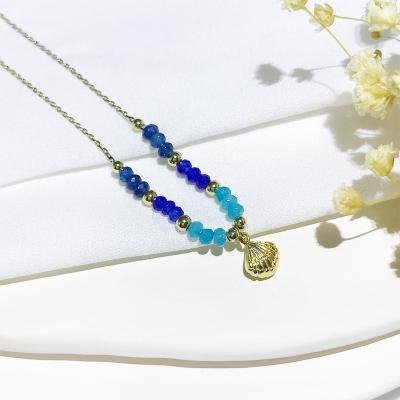 China New Hot Sale Vintage Ladies Fashion Jewelry Colorful Stone Hand Beaded Gold Plated Shell Pendant 925 Sterling Silver Necklace for sale