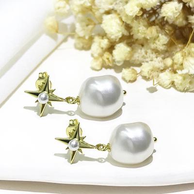 China 2022 TRENDY fashion pearl luxury baroque star style palace gold plated earrings hot selling jewelry women dangling earrings for sale