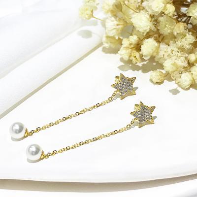 China TRENDY Fashion Jewelry Classic Gold Plated Diamond Earrings Star Long Pendant 925 Sterling Silver Pearl Earrings for sale