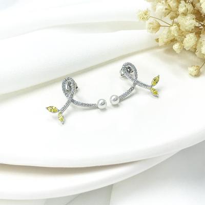 China Fashion Jewelry Wholesale High Quality 925 Cross Zircon Stud Earrings Geometric TRENDY Women's Fishtail Sterling Silver Earrings for sale