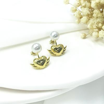 China FASHIONABLE Sterling Silver 925 Sterling Silver 925 Pearl Wing Women's Exquisite Angel Jewelry Gold Plated Heart Shaped Stud Earrings for sale