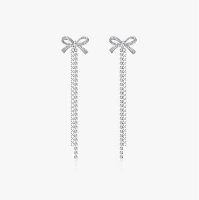 China 925 Tempramente Long Tassel Jewelry Trendy Fashion Big Butterfly Zircon Earring Selling Simple Design Silver Korean Hot Earrings for sale