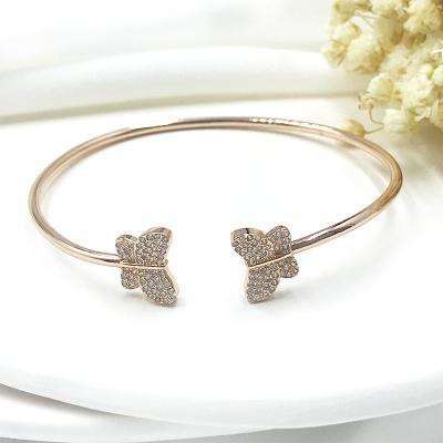 China High Quality Charm Female Zircon Lucky Charm Vintage Jewelry 925 Sterling Silver Rose Gold Bow Adjustable Bracelet for sale