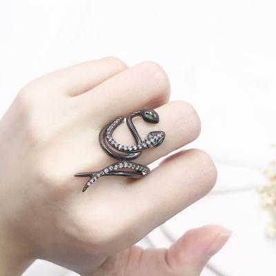 China CLASSIC Hot Sale Vintage Gothic Ring Fashion Black Color Snake Shape Open Adjustable Ring For Women for sale