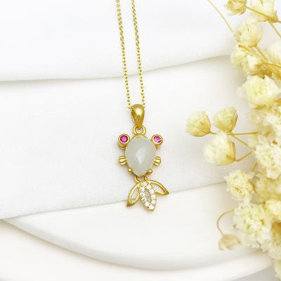 China Vintage Women's Jewelry Small Fine Hetian Jade Gold Plated Bobo Fish Goldfish Pendant 925 Sterling Silver Necklace for sale