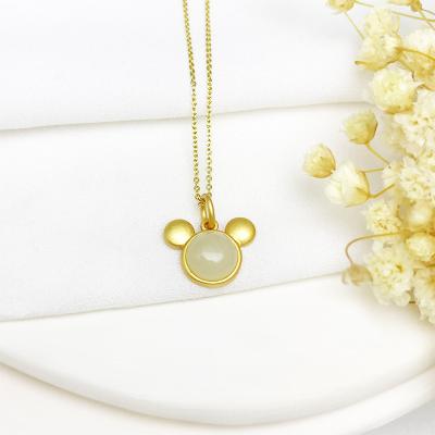 China Vintage Women's Gold Plated Jewelry Hetian Jade Pendant Animal Mouse Pendant 925 Sterling Silver Necklace for sale