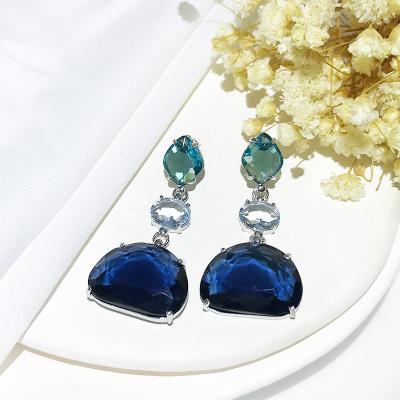 China 2022 Trendy Fashion Big Blue Jewelry Women's Crystal Zircon Pendant Retro Classic Water Drop Earrings for sale