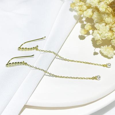 China FASHIONABLE Jewelry High Quality Gold Plated 925 Sterling Silver Long Fringe Openwork Pearl Drop Earrings for sale