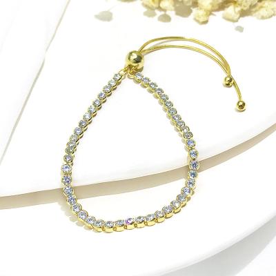 China Vintage Jewelry 925 Sterling Silver Shiny Gold Plated Diamond Bangle Chain Charm Bracelet For Women for sale