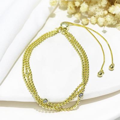 China Vintage Custom Mens Womens Jewelry 925 Sterling Silver Chain Gold Plated Beads Multilayer Bracelet Chain Fit Tennis Bracelet for sale