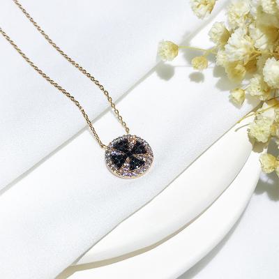 China FASHIONABLE Jewelry Factory Wholesale Round Gold Plated Four Leaf Clover With Zircon Pendant 925 Sterling Silver Chain Women Necklace for sale