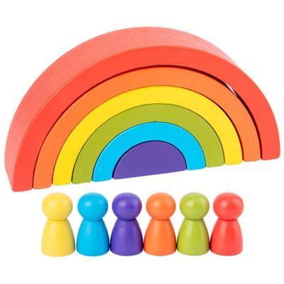 China 100% Eco-Friendly Rainbow Stacker Kids Wooden Toys Learning Building Blocks Montessori Creative Educational Toy for sale