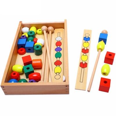 China Eco-friendly Material Montessori For Kid Children Educational Toys Shape Wooden Colorful Stick Beading Toys Gifts For Baby for sale