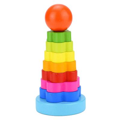 China Wholesale Colorful Fashion Stack Tower Rainbow Donut Coordination Training Game, Early Educational Wooden Toys for sale