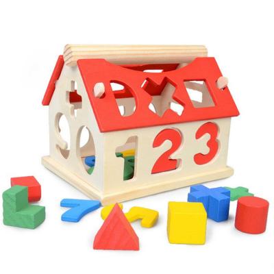 China Eco-friendly Material Wooden Number Digital Shape Matching Building Block Wooden House Model Early Childhood Educational Assembly Kids Toy for sale