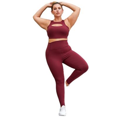 China Sweat-Wicking 2022 New Design Fitness Two Piece Plus Size Yoga Wear Vacuum Bra Set High Waist Leggings Sportswear Set for sale