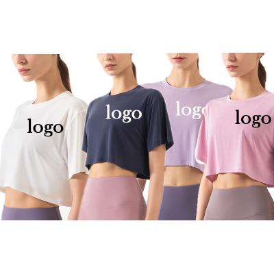 China Top women's fitness T-shirt short-sleeved fitness new sports sweat-Wicking 2022 running loose yoga clothes and yoga wear for sale