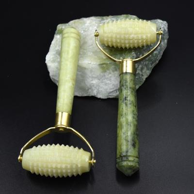 China Green Jade Scraping Jade Facial Slimming Handheld Roller Nailed Jade Roller Face Roller Skin Care for sale