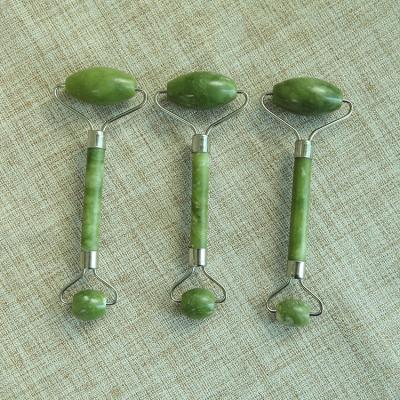 China Xiuayan Jade Stone Roller Scraping Jade Face Roller Natural Green Panel Massager Tools Jade Facial Roller for sale