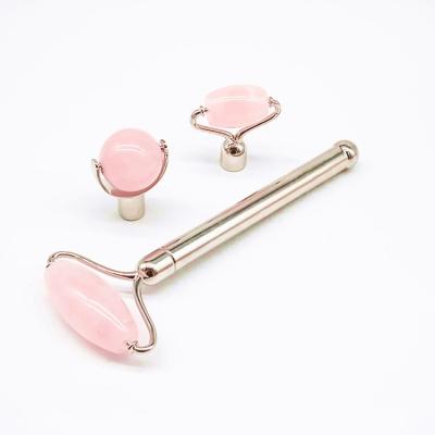 China High Quality Roller Rose Quartz Wholesale Jade Roller Rose Gold Metal Handle Pink Jade Roller Rose Quartz Face Jade for sale