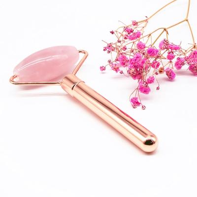 China Wholesale Rose Quartz Jade Roller Face Gold Metal Face Massage Rose Roller Pink Jade Roller Rose Quartz Jade Roller for sale