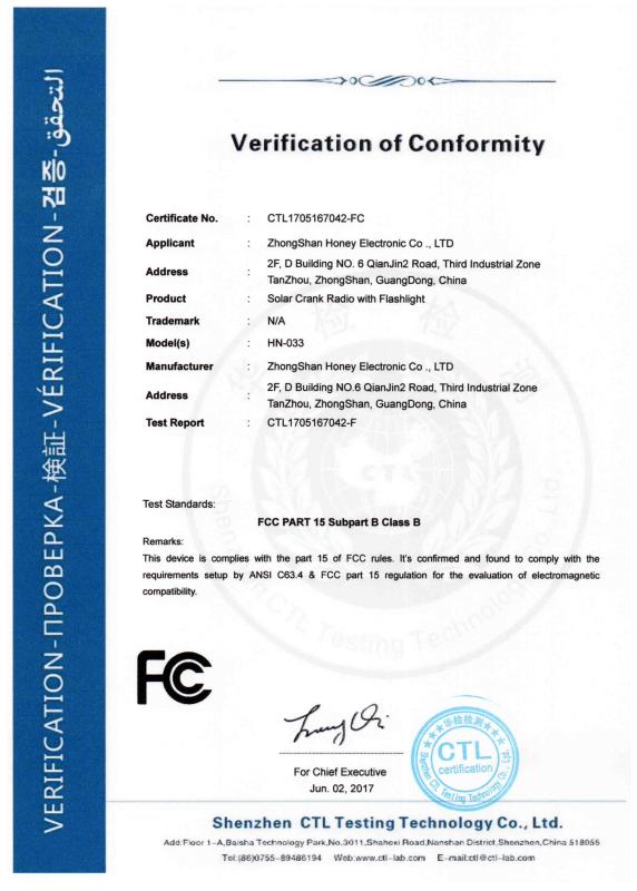 FCC - Zhongshan Honey Electronic Factory